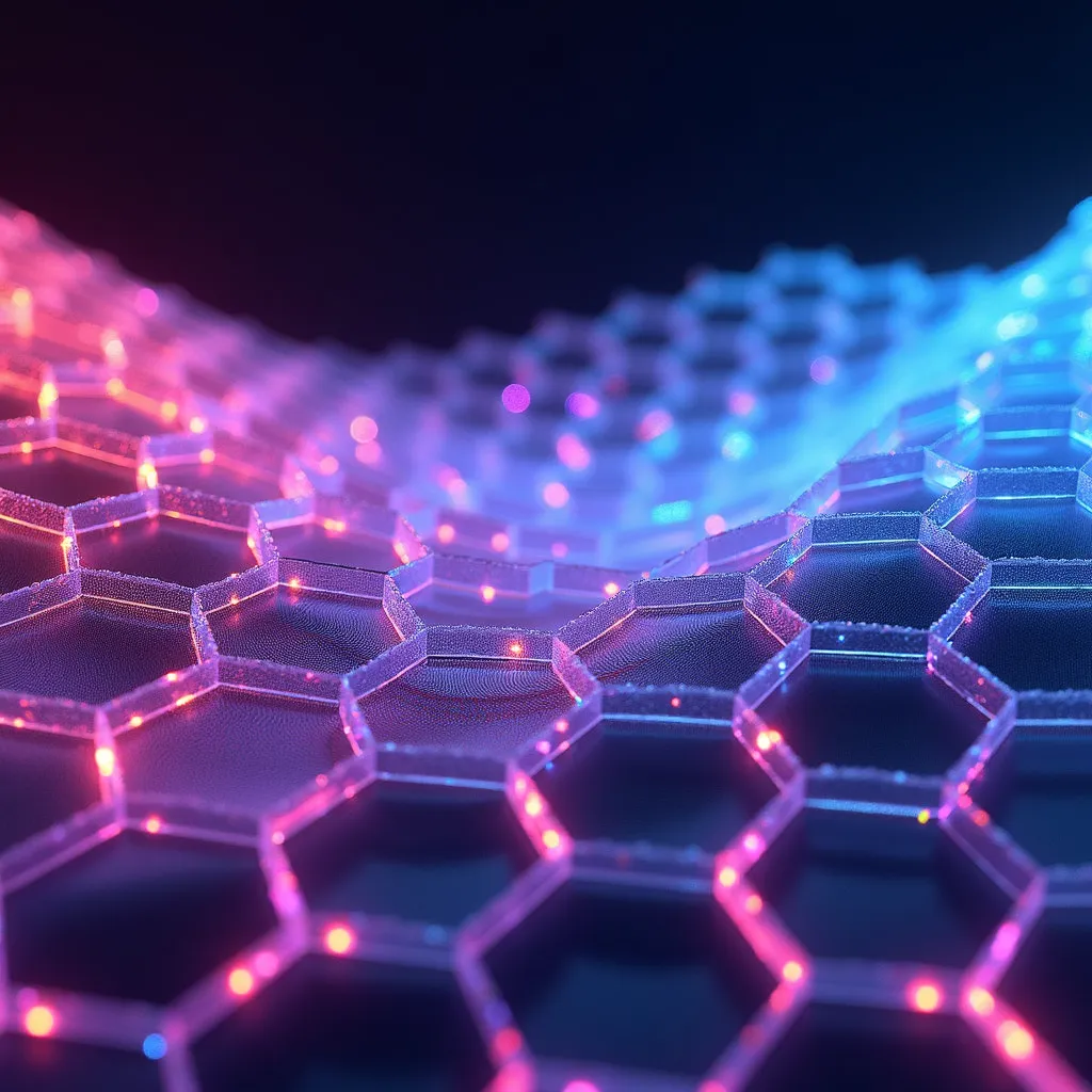 Detailed honeycomb structure with RGB neon lighting creating an abstract volumetric background resembling an LCD screen