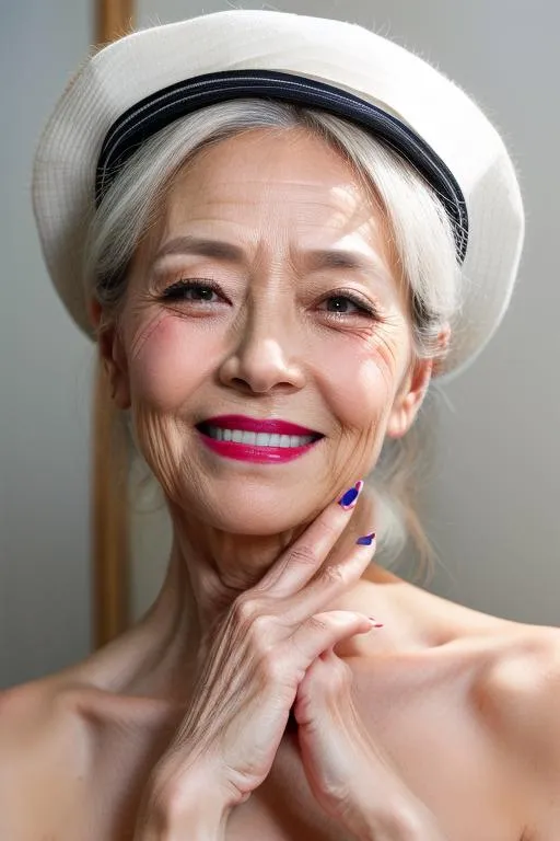 オートクチュールでメイクアップと白い帽子をかぶった女性のフォトリアリスティックなポートレート。