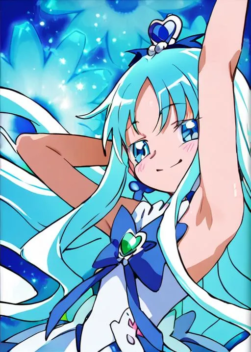オーバーサイズの黒いシャツをオフショルダーで着たアクアツインテールのアニメキャラクター、イエローアイ。