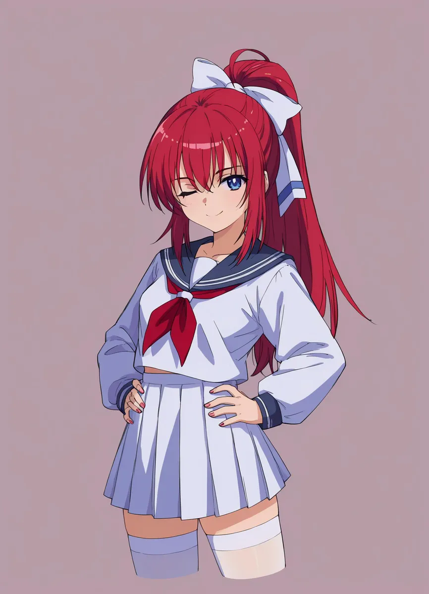 Anime art of a girl with silver hair and blue eyes in a black school uniform sitting on a desk. This is an AI-generated image using Stable Diffusion.