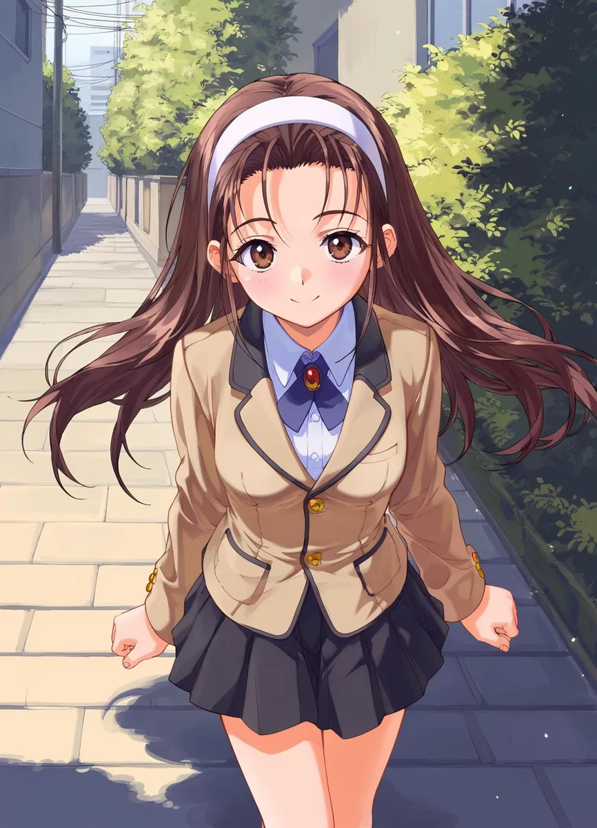 青い髪と鹿の角を持ち、緑のマフラーを巻いたアニメの少女が夜の外に座っている。