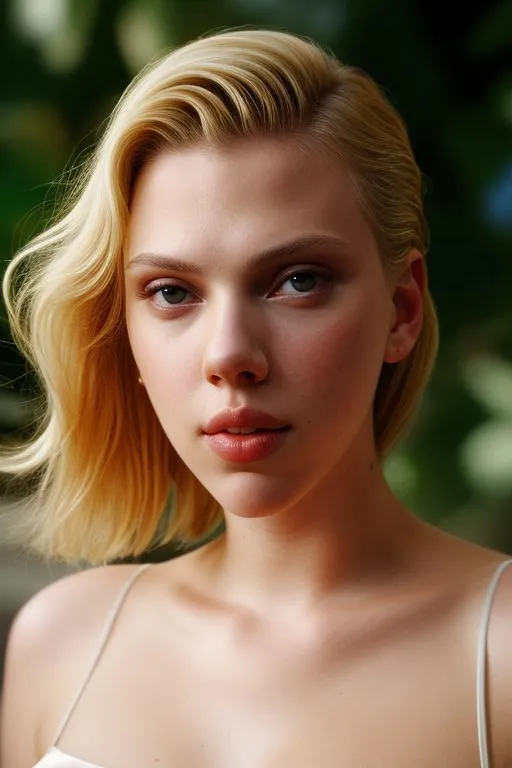 A portrait of a blonde woman with a brick wall background, generated by AI using stable diffusion.