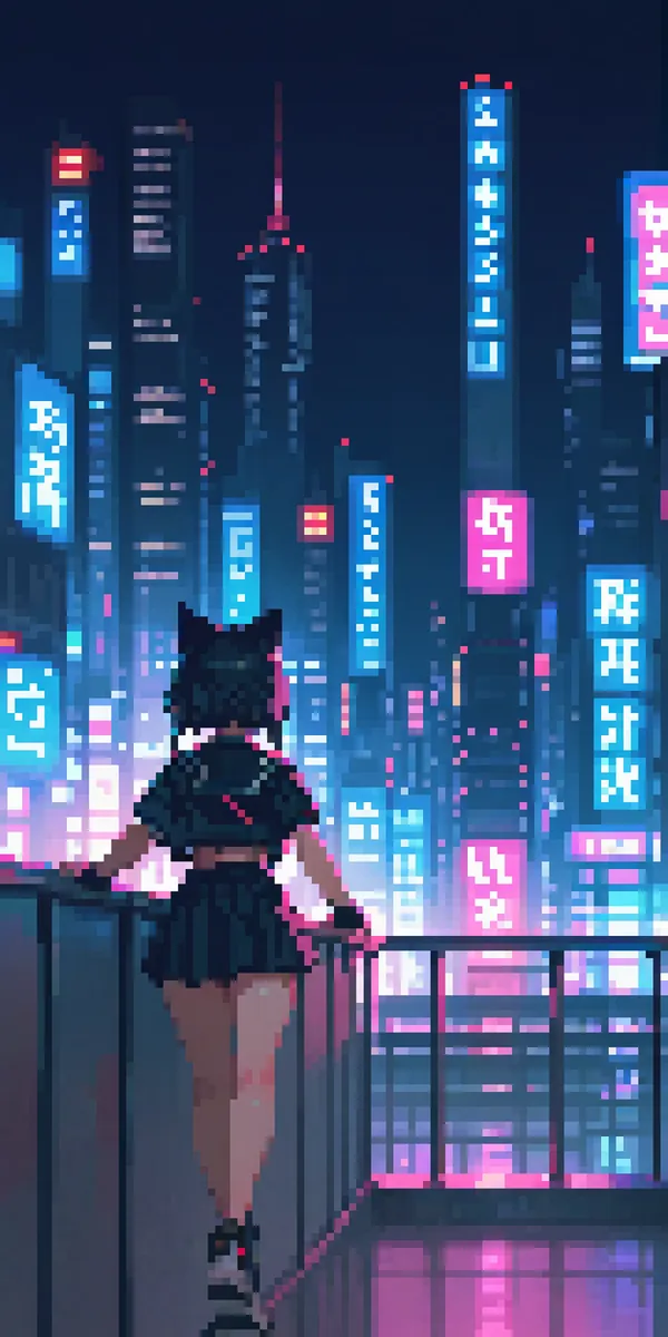 Futuristic cityscape at dusk with vibrant neon lights and skyscrapers, generated using Stable Diffusion.