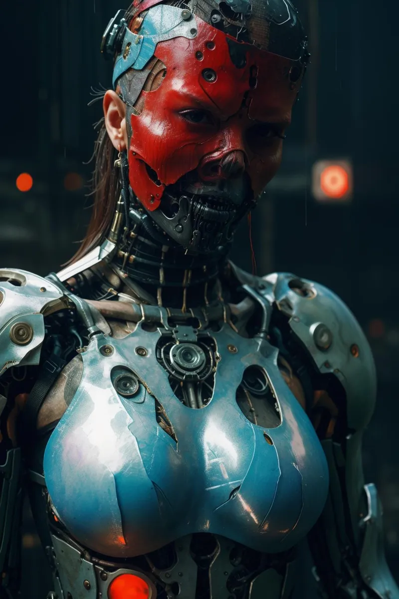 A futuristic cyborg warrior with glowing wings created using Stable Diffusion AI technology.