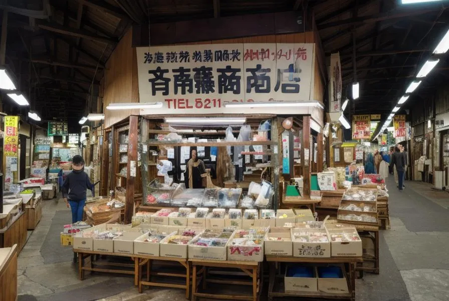ヴィンテージ商品を扱う屋台の非常に詳細でフォトリアリスティックなシーン。リアルなテクスチャーと複雑なディテールを示しています。