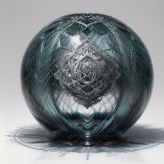 A hyperrealistic crystal flower sphere with intricate filigree patterns and surreal lighting casting detailed shadows.