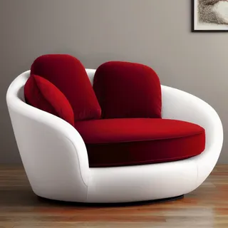 Modern sofa featuring a white velvet curved frame with red velvet cushions and warm red wooden flooring in a minimalist room.
