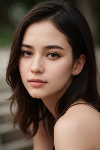 Close-up portrait of a 25-year-old woman with realistic and highly detailed skin, natural makeup, and soft lighting.