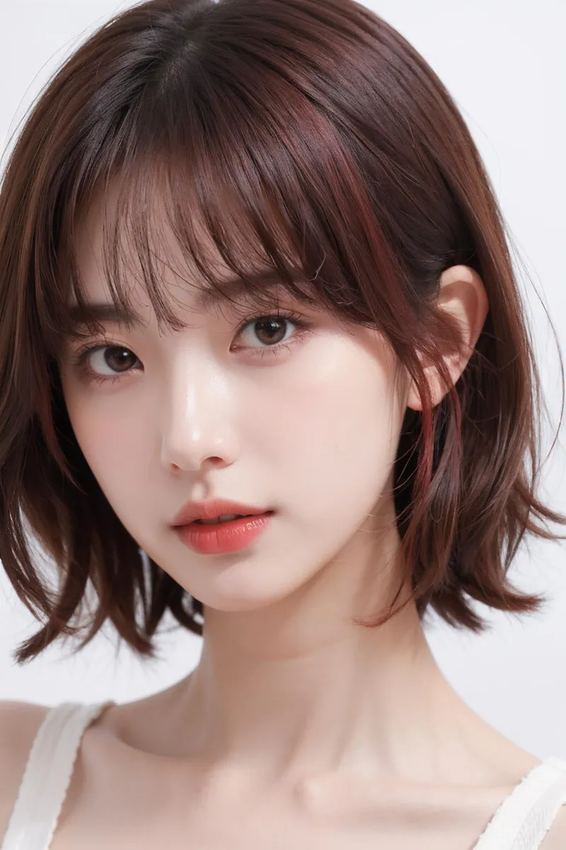 自宅でオフショルダーの白いシャツを着た、大きな目の魅力的な女性。
